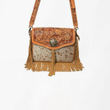 American Darling Western Floral Tooled Leather & Cowhide Fringe Crossbody Bag