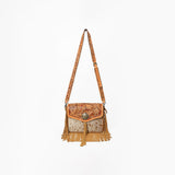 American Darling Western Floral Tooled Leather & Cowhide Fringe Crossbody Bag