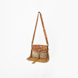 American Darling Western Floral Tooled Leather & Cowhide Fringe Crossbody Bag