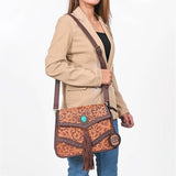 American Darling Western Tooled Fringe Shoulder Purse