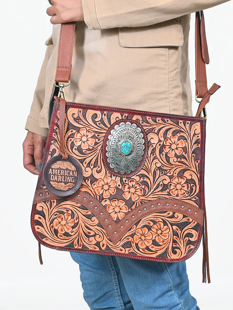 American Darling Western Floral Leather Shoulder Purse