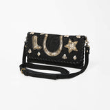 American Darling Black Leather Western Crossbody Bag with Embossed Floral