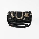 American Darling Black Leather Western Crossbody Bag with Embossed Floral