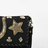 American Darling Black Leather Western Crossbody Bag with Embossed Floral
