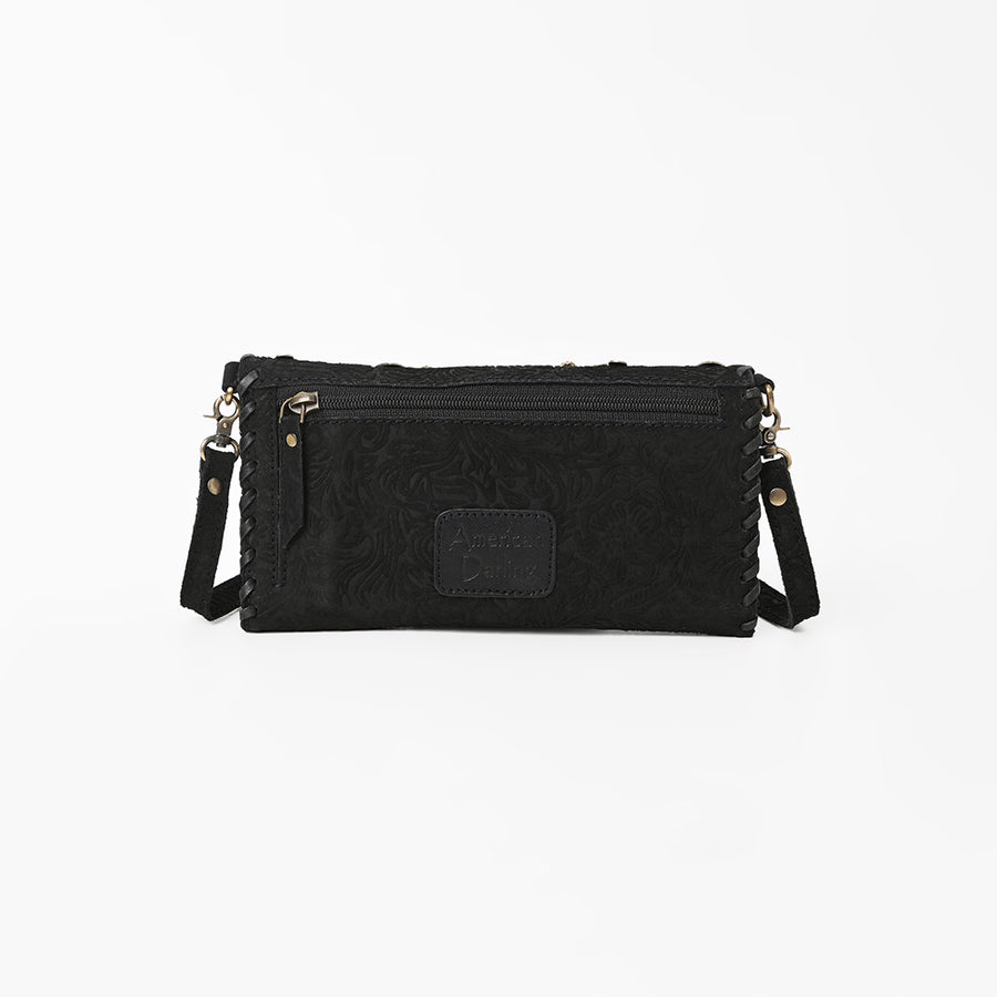 American Darling Black Leather Western Crossbody Bag with Embossed Floral