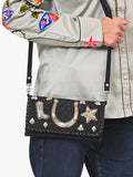 American Darling Black Leather Western Crossbody Bag with Embossed Floral