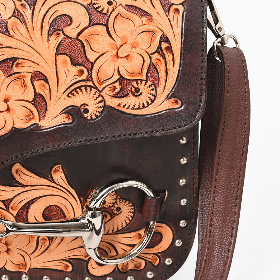 American Darling Western Embossed Leather Crossbody Bag w/ Horse Bit