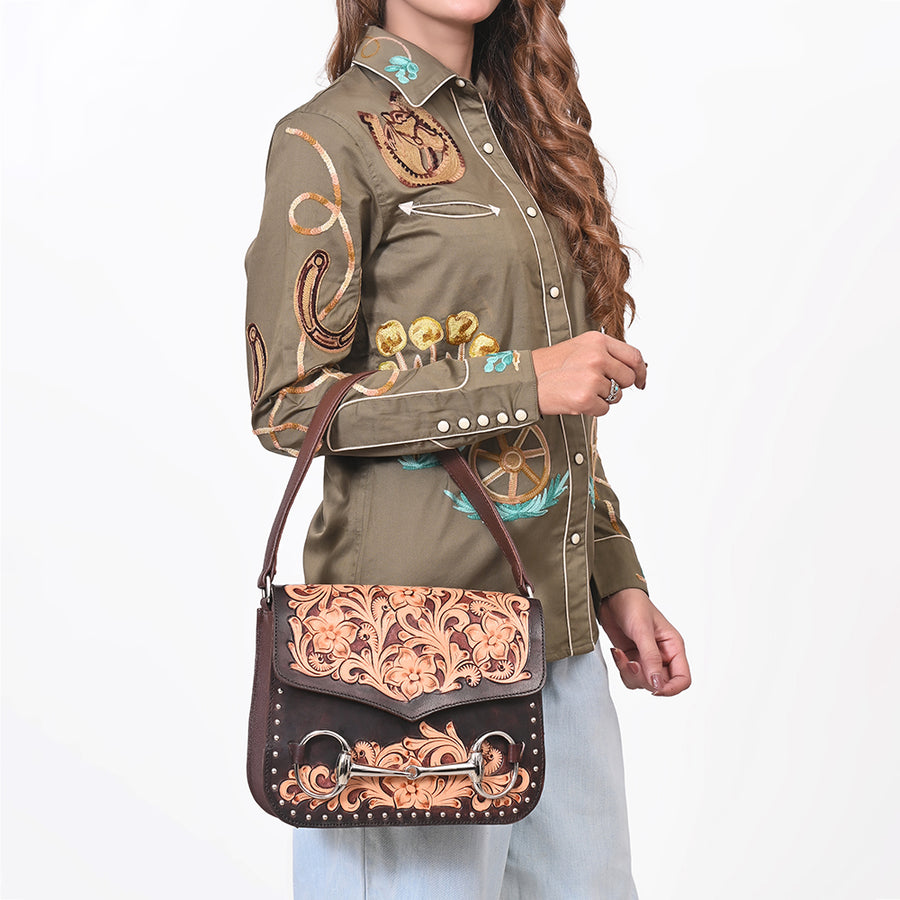 American Darling Western Embossed Leather Crossbody Bag w/ Horse Bit