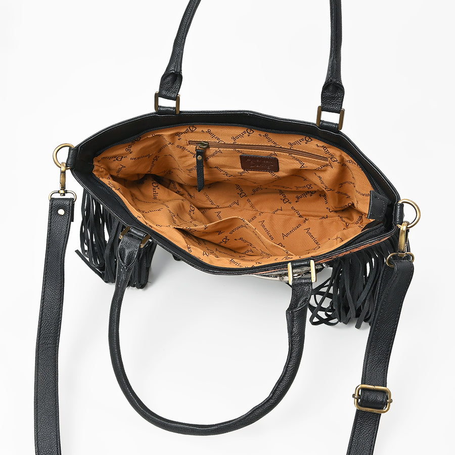 American Darling Western Cowhide Fringe Shoulder Tote Handbag