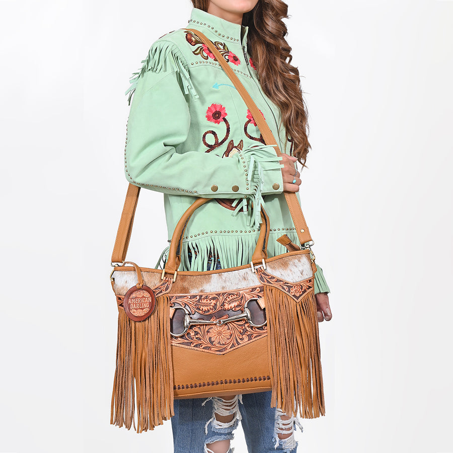 American Darling Western Leather Tote Bag with Hair-On Cowhide