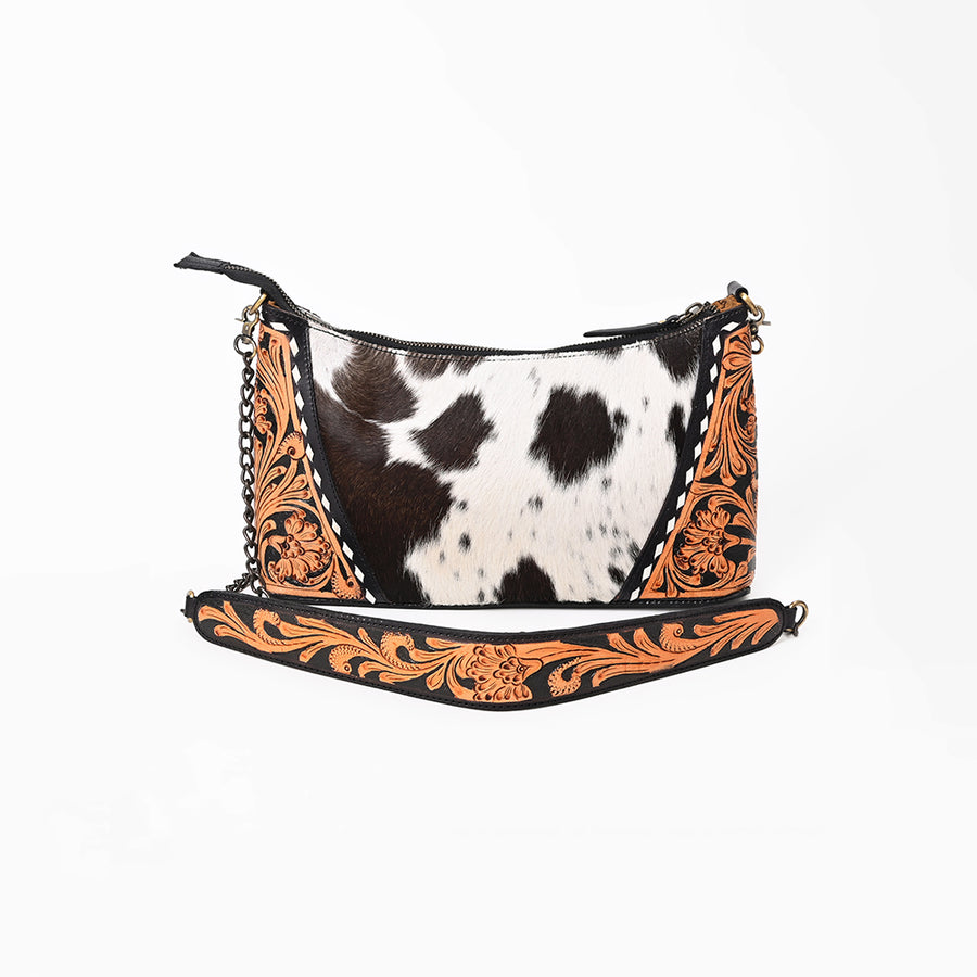 American Darling Western Hair-on Crossbody Bag w/ Floral Tooled