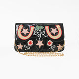 American Darling Women's Black Embroidered Western Horseshoe Chain Strap Clutch Crossbody Purse
