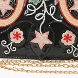 American Darling Women's Black Embroidered Western Horseshoe Chain Strap Clutch Crossbody Purse