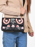 American Darling Women's Black Embroidered Western Horseshoe Chain Strap Clutch Crossbody Purse