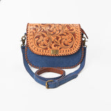 American Darling Western Tooled Leather & Denim Crossbody Bag