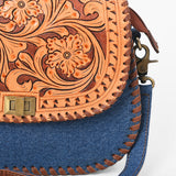 American Darling Western Tooled Leather & Denim Crossbody Bag
