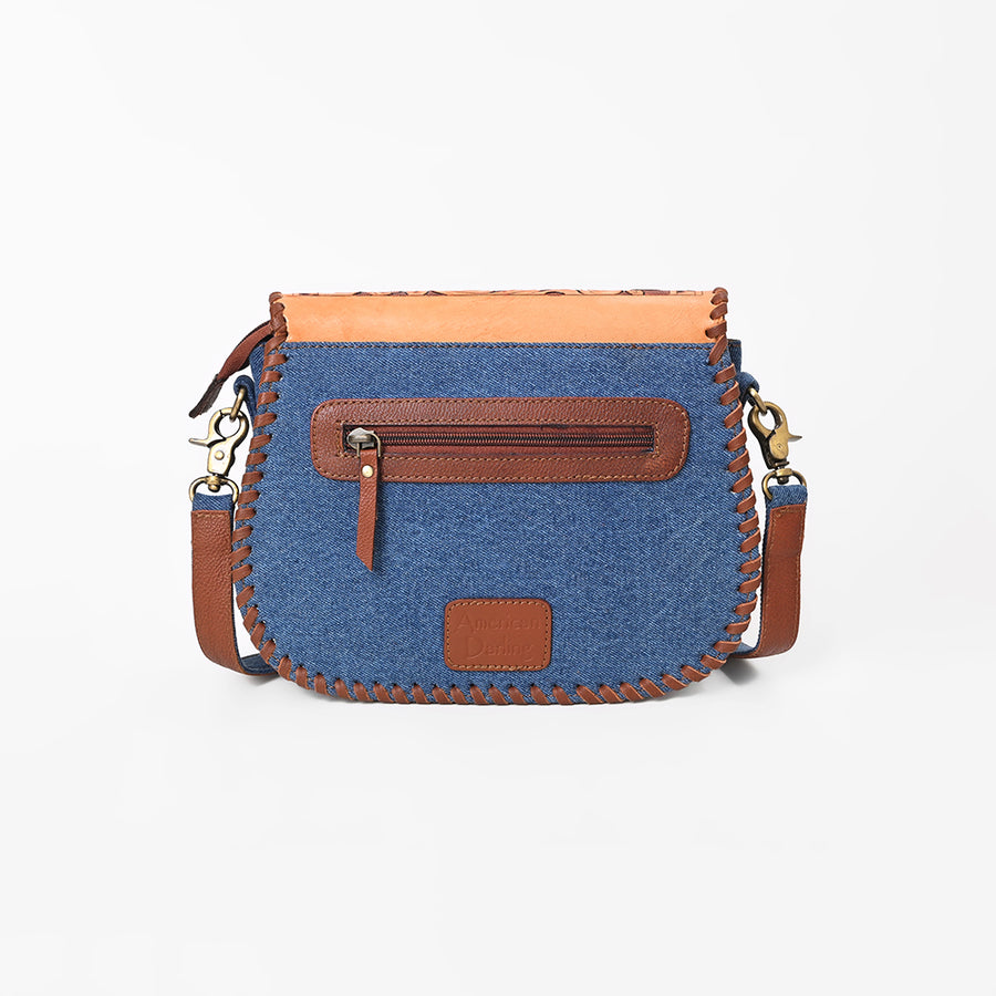 American Darling Western Tooled Leather & Denim Crossbody Bag