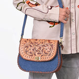 American Darling Western Tooled Leather & Denim Crossbody Bag