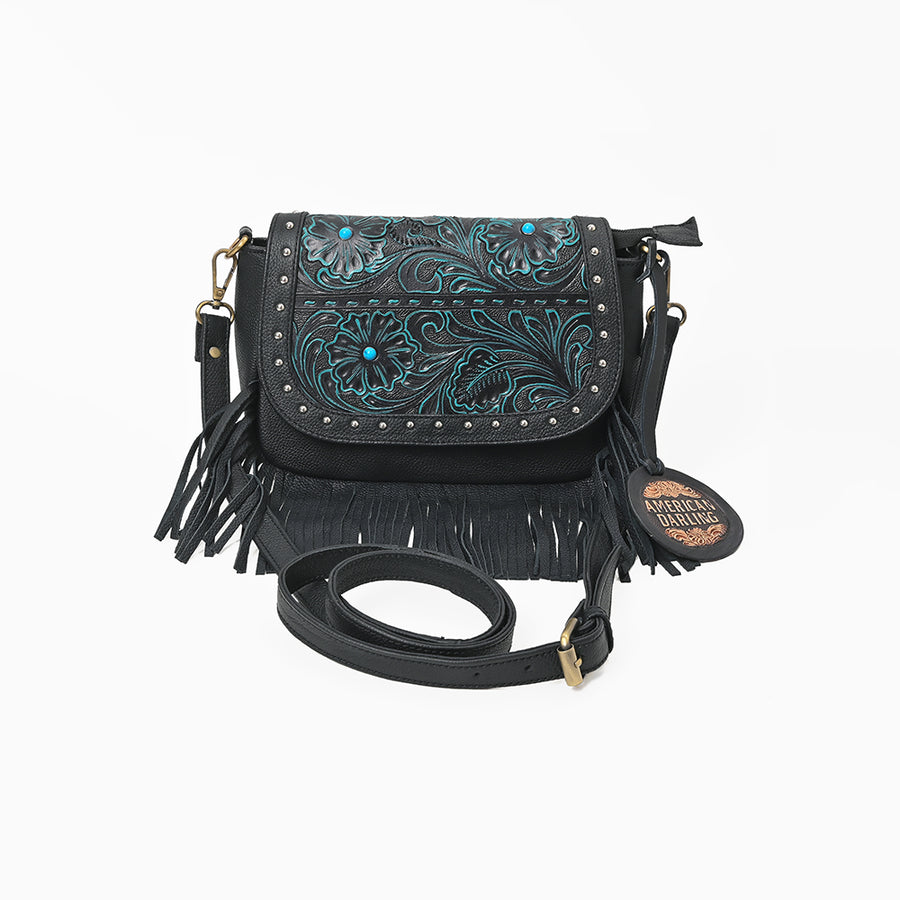 American Darling Western Floral Leather Fringe Shoulder Purse