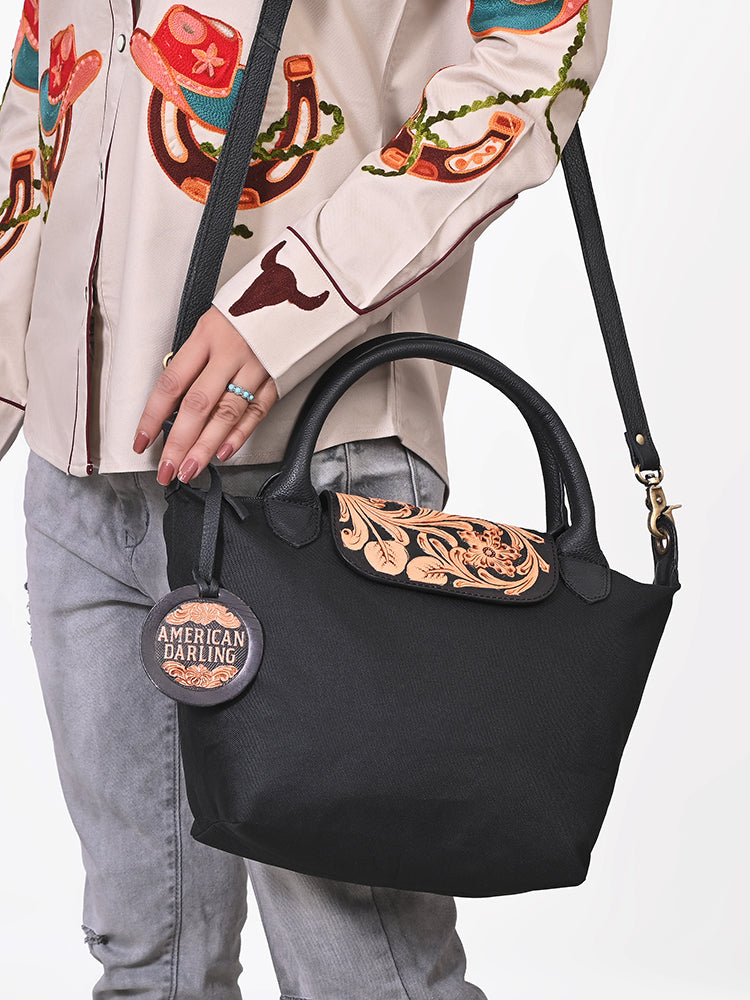 American Darling Western Leather Hand Tooled Tote Bag