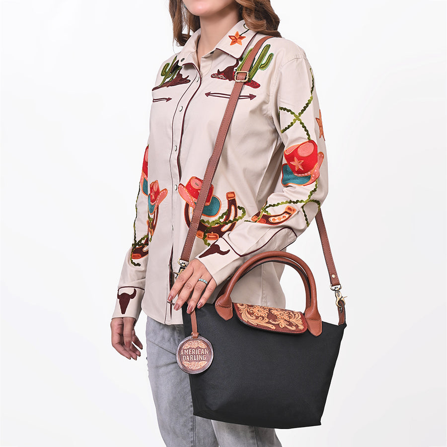 American Darling Western Leather Hand Tooled Tote Bag