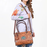American Darling Western Tooled Leather Tote Bag with Turquoise Concho