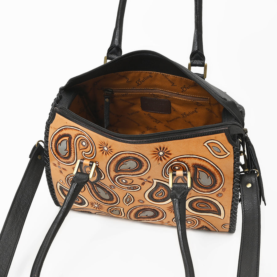 American Darling Western Leather Tote Bag with Paisley Tooled Design