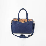 American Darling Navy Blue Suede Tote Bag w/ Floral Tooled Leather