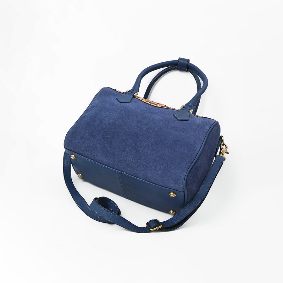 American Darling Navy Blue Suede Tote Bag w/ Floral Tooled Leather