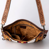 American Darling Woven Sugar Skull Handbag – Southwestern Striped Purse with Embroidered Skull, Tooled Leather Strap & Fringe