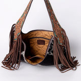 American Darling Hobo Bag for Women - Hair-On Cowhide, Hand Tooled Floral Carved Genuine Leather Shoulder Bag with Fringes