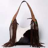 American Darling Hobo Bag for Women - Hair-On Cowhide, Hand Tooled Floral Carved Genuine Leather Shoulder Bag with Fringes