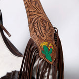 American Darling Hobo Bag for Women - Hair-On Cowhide, Hand Tooled Floral Carved Genuine Leather Shoulder Bag with Fringes