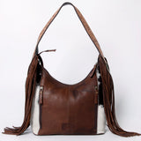 American Darling Hobo Bag for Women - Hair-On Cowhide, Hand Tooled Floral Carved Genuine Leather Shoulder Bag with Fringes