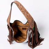 American Darling Hobo Bag for Women - Hair-On Cowhide, Hand Tooled Floral Carved Genuine Leather Shoulder Bag with Fringes