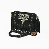 American Darling Genuine Suede Leather Fringe Cross body Bag with Embroidery - Uhorse
