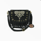 American Darling Genuine Suede Leather Cross body Bag - Fringe, Embroidery & Concho Eco-Friendly Vegetable Tanned Purse