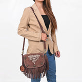 American Darling Genuine Suede Leather Cross body Bag - Fringe, Embroidery & Concho Eco-Friendly Vegetable Tanned Purse