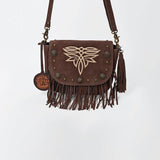 American Darling Genuine Suede Leather Cross body Bag - Fringe, Embroidery & Concho Eco-Friendly Vegetable Tanned Purse
