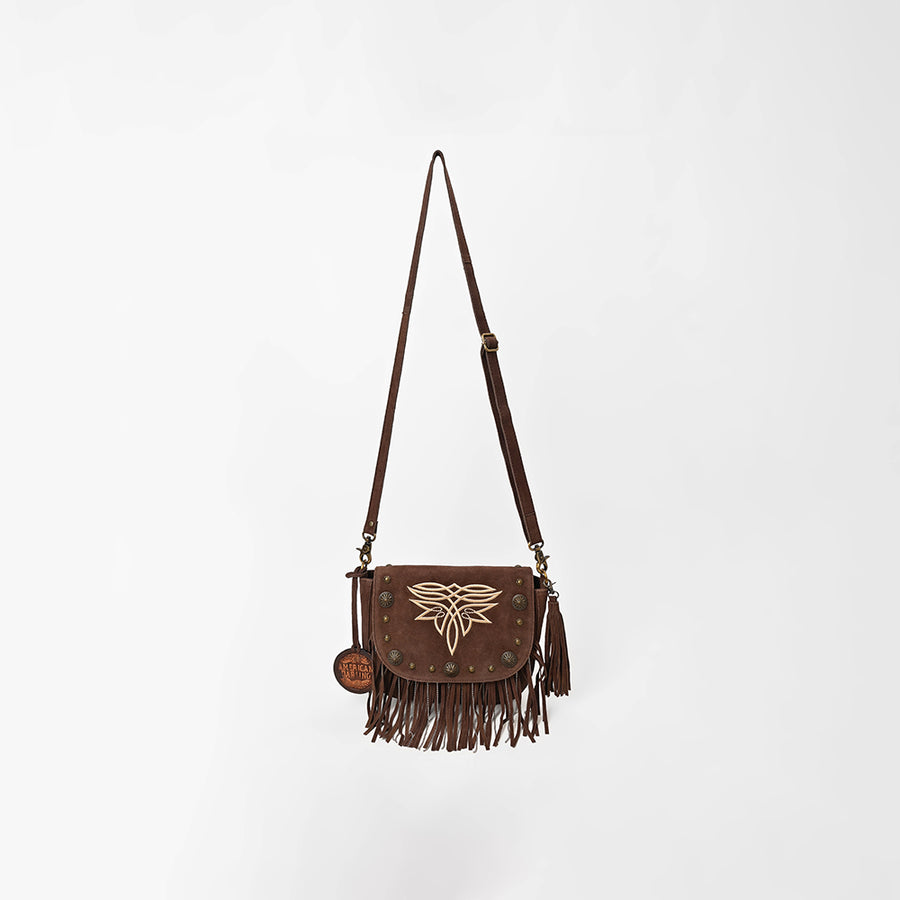 American Darling Genuine Suede Leather Cross body Bag - Fringe, Embroidery & Concho Eco-Friendly Vegetable Tanned Purse