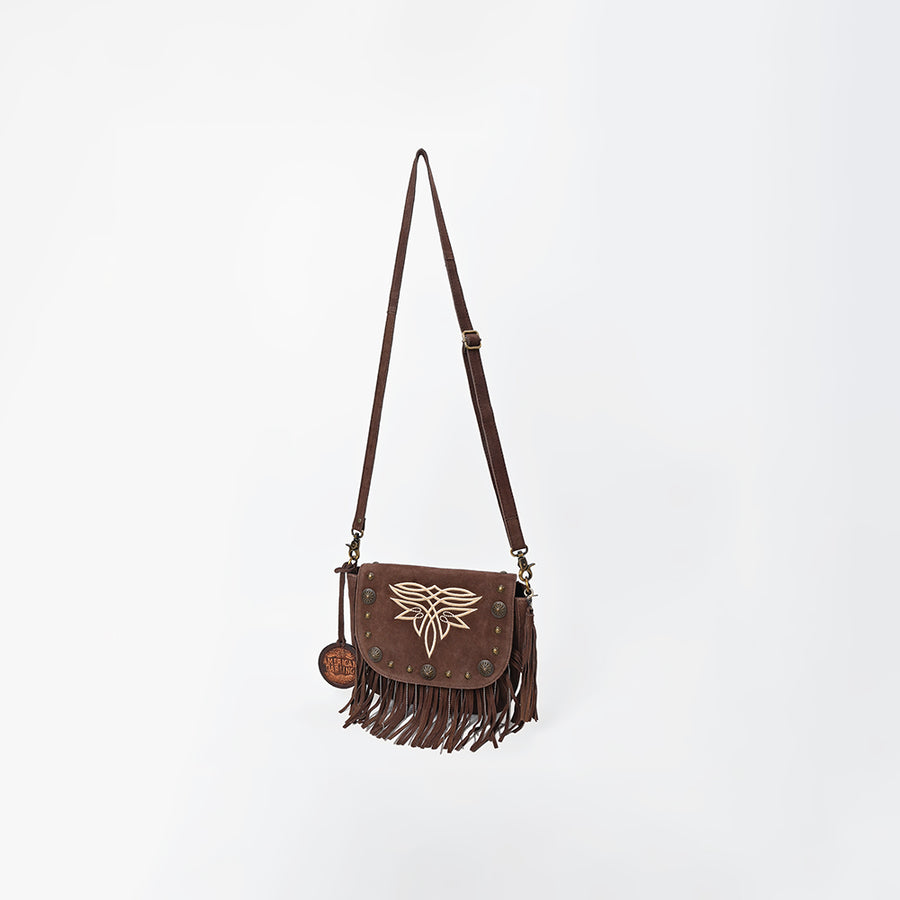 American Darling Genuine Suede Leather Cross body Bag - Fringe, Embroidery & Concho Eco-Friendly Vegetable Tanned Purse