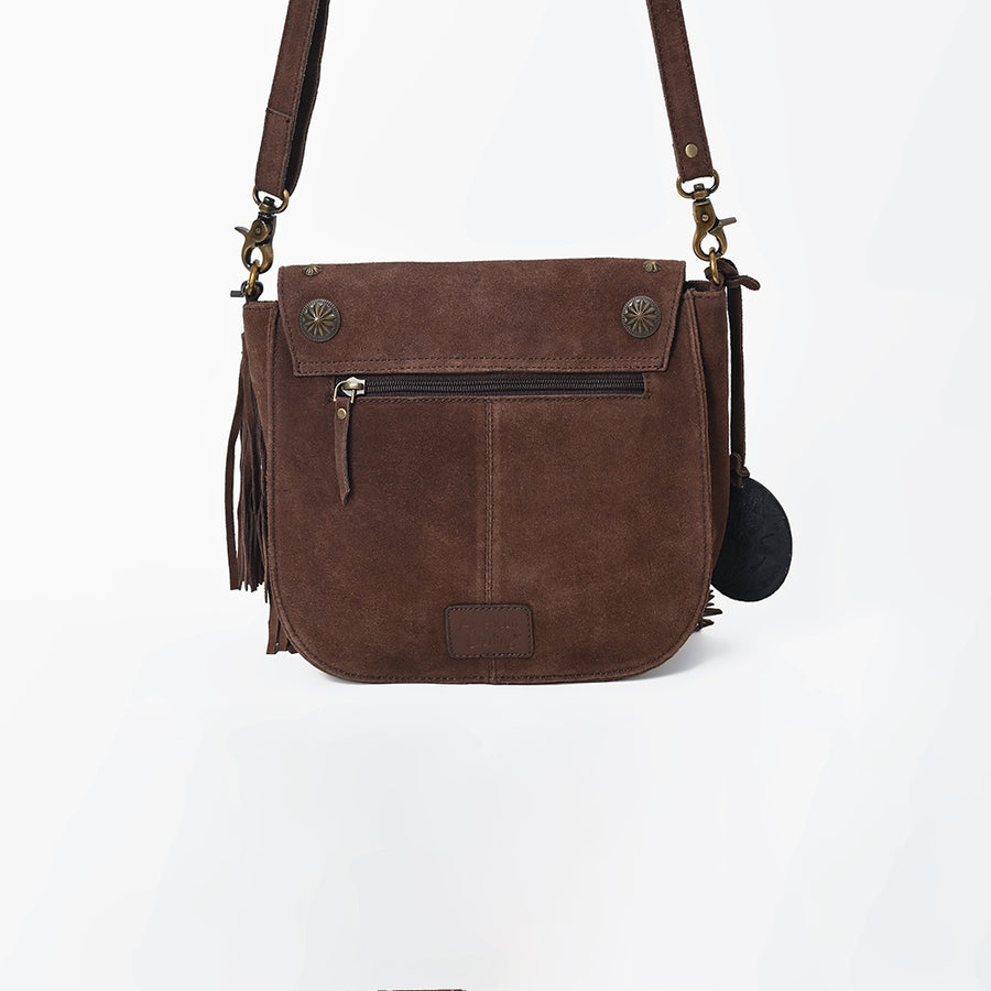 American Darling Genuine Suede Leather Cross body Bag - Fringe, Embroidery & Concho Eco-Friendly Vegetable Tanned Purse