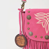 American Darling Genuine Suede Leather Cross body Bag - Fringe, Embroidery & Concho Eco-Friendly Vegetable Tanned Purse