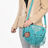 American Darling Genuine Suede Leather Cross body Bag - Fringe, Embroidery & Concho Eco-Friendly Vegetable Tanned Purse