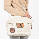 American Darling Cream Quilted Crossbody Bag with Tooled Leather Accent