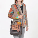 American Darling Dark Brown Quilted Satchel with Floral Tooled Leather Flap