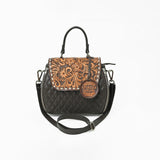 American Darling Dark Brown Quilted Satchel with Floral Tooled Leather Flap
