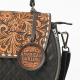 American Darling Dark Brown Quilted Satchel with Floral Tooled Leather Flap