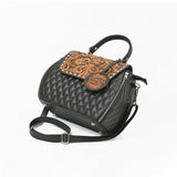 American Darling Dark Brown Quilted Satchel with Floral Tooled Leather Flap