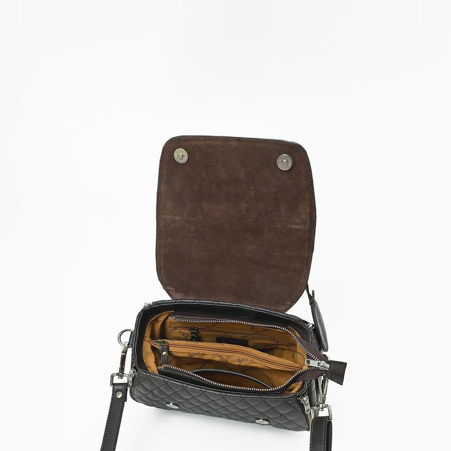 American Darling Dark Brown Quilted Satchel with Floral Tooled Leather Flap